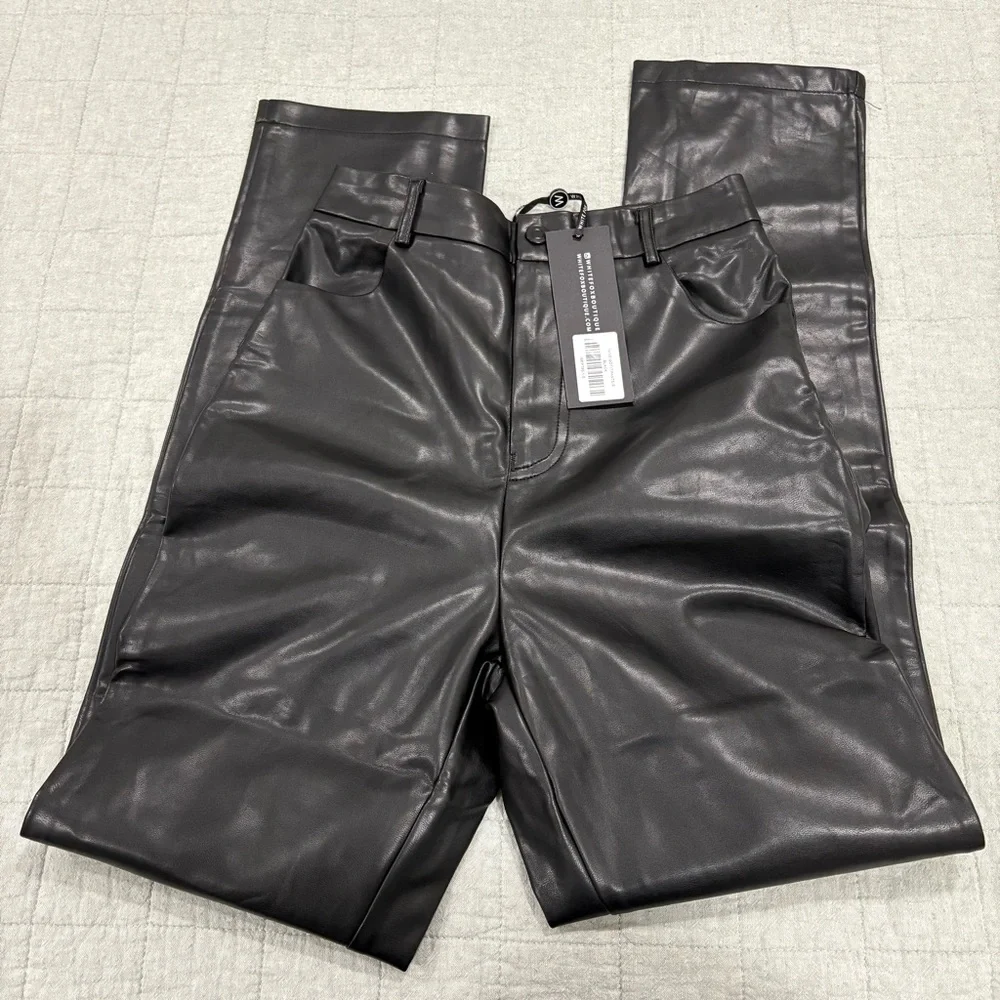 NWT White Fox Boutique You've Got It Pants Black Faux Leather Straight Leg Small